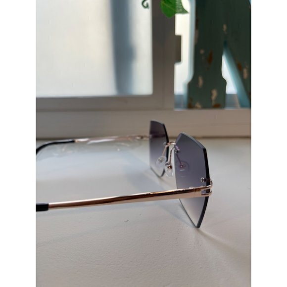 Somewhere‎ Shady Rimless Square Frame Gold Hardware Sunglasses Black